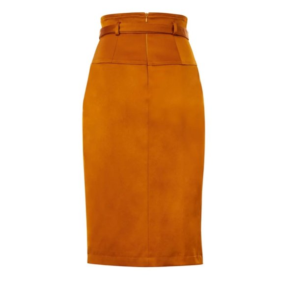 Cognac Slit Pencil Skirt by Hilary MacMillan - Picture 4 of 5